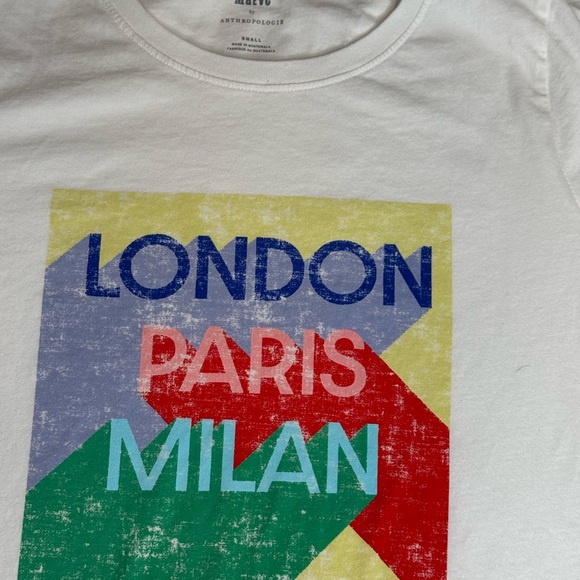 Maeve Anthropologie Jetsetter Graphic Tee Milan Paris London Size Small Sz S EUC - Picture 1 of 7